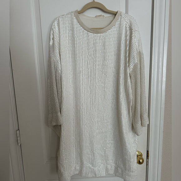 Anthropologie “Let Me Be” White Sequined & Beaded Tunic Dress, size XL - Picture 1 of 5
